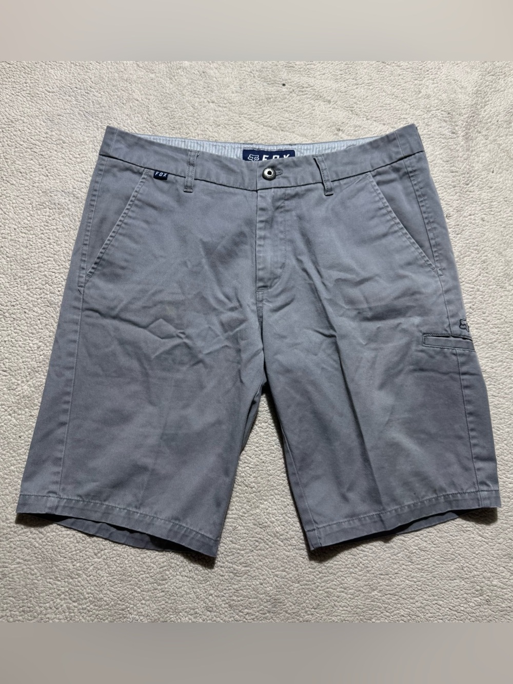 Fox Shorts Mens 32 Gray Mid Rise Chino Outdoor Riding Casual Cotton Meas 33x11